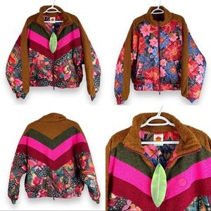 Anthropologie Farm Rio Toucan Fly Reversible Puffer Jacket Womens